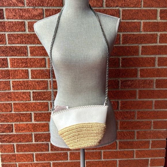 Stella McCartney falabella small shoulder bag crossbody half moon raffia chalk - Picture 3 of 14